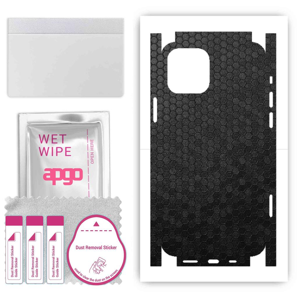apgo Autocolant de protecție pentru spate + fețe compatibil cu Apple iPhone 12 Pro, folie completă, folie, vinil - model Fagure negru