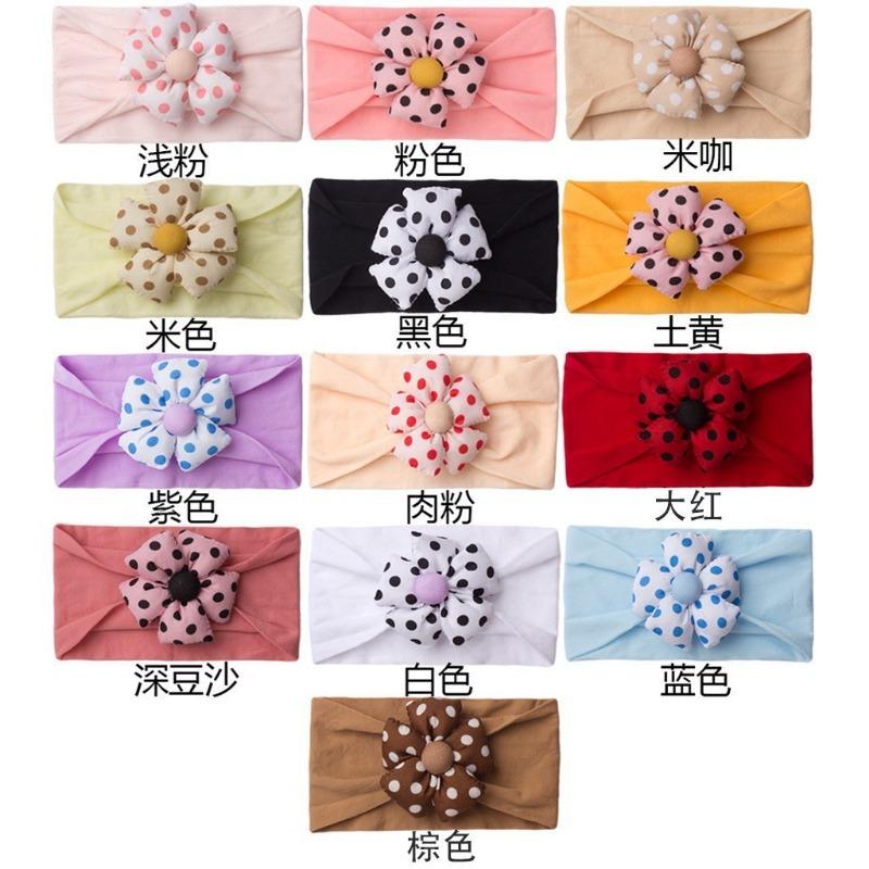 

New cute baby polka dot flower fontanelle headband, soft elastic children s headband, baby headband