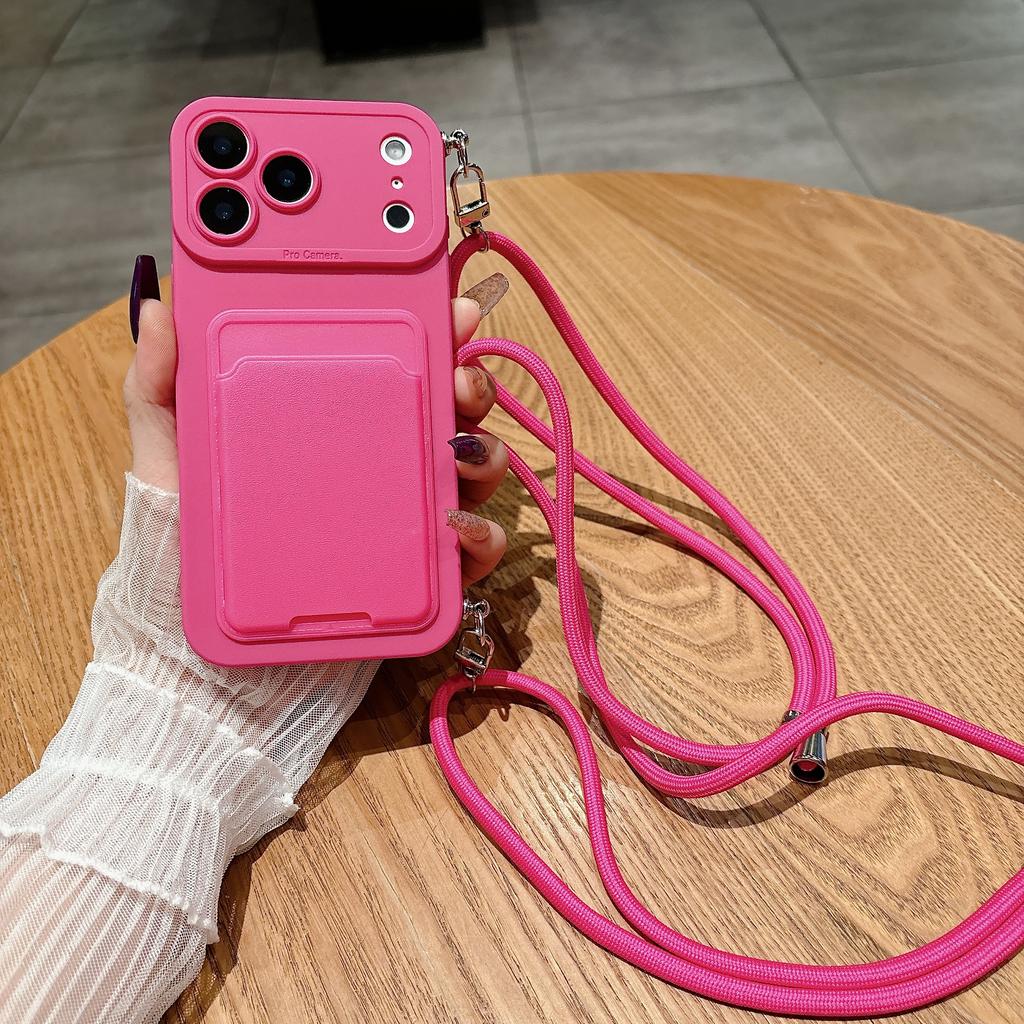 Luxury Crossbody Necklace Lanyard Card Pack Soft Case For iPhone 17 16 15 14 Plus 13 12 Pro Max Mini 17promax 17pro Wallet Cover