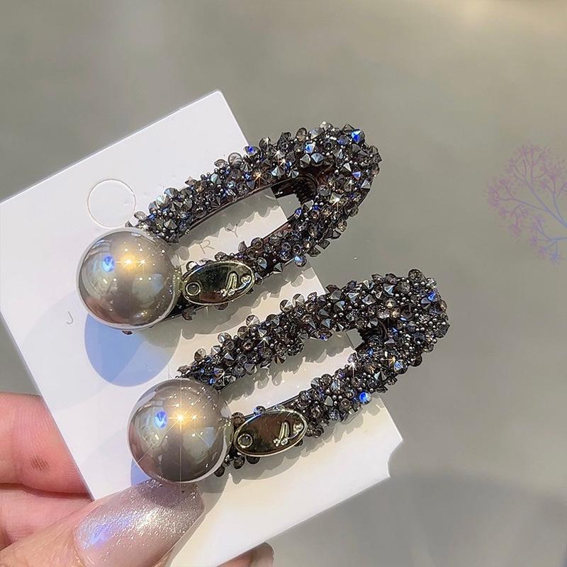 Korean-Style Pearl Duckbill Hair Clip with Rhinestone Fringe