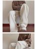 Khaki Velvet-Lined Corduroy Sweatpants for Boys - Oversized Wide-Leg Winter Trousers, American Style
