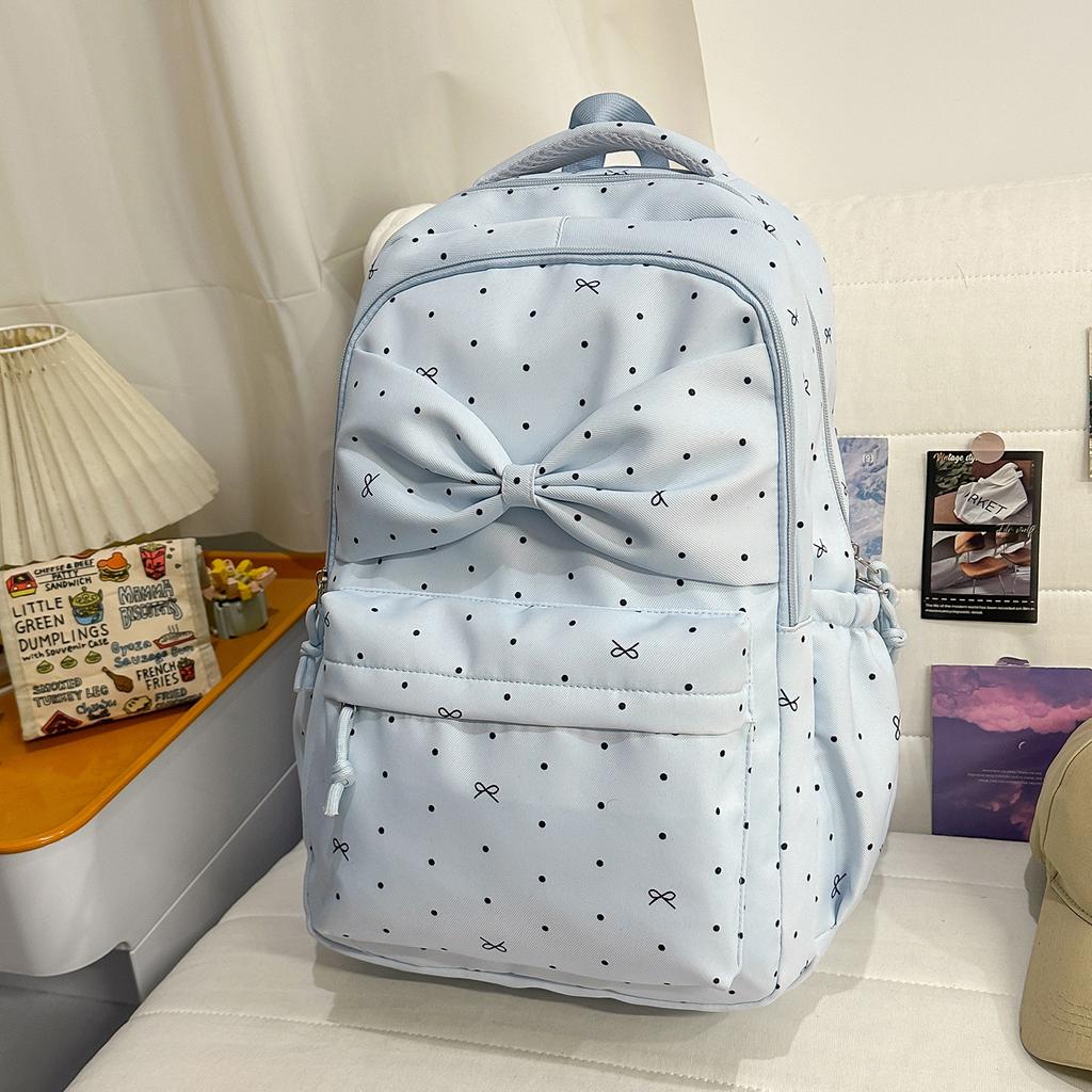 Schoolbag Girl Style Japanese Polka Dot Backpack Female Student Large Capacity High Value Bow Cute Backpack Commuting Travel