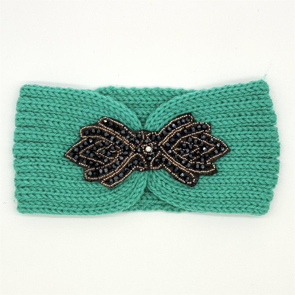 Crystal Beaded Winter Knit Headband Warm Turban Headwrap Hairbands Wool Ear Warmer Headscarf Head Wear Hair Accessories for Women Bandeau Bandanas