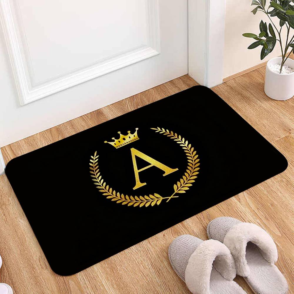 Black Golden Crown Letter Floor Mats Home Laundry Rug Carpet For Living Room Decor Lounge Area Anti-slip Entrance Doormat