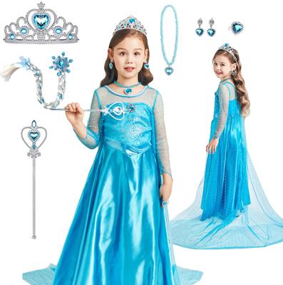 Qichenk Prinzessinnenkleid, Cosplay, Kostüm für Mädchen, Geburtstag, Fotoshooting, Feier, Überraschung, Zubehör-Set, Blau #02 130