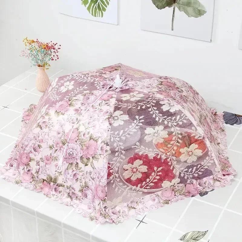 Folding Vegetable Gadgets Household Kitchen Convenience Dustproof Mesh Food Cover Umbrella Shape Fly Proof Stain Table Lace