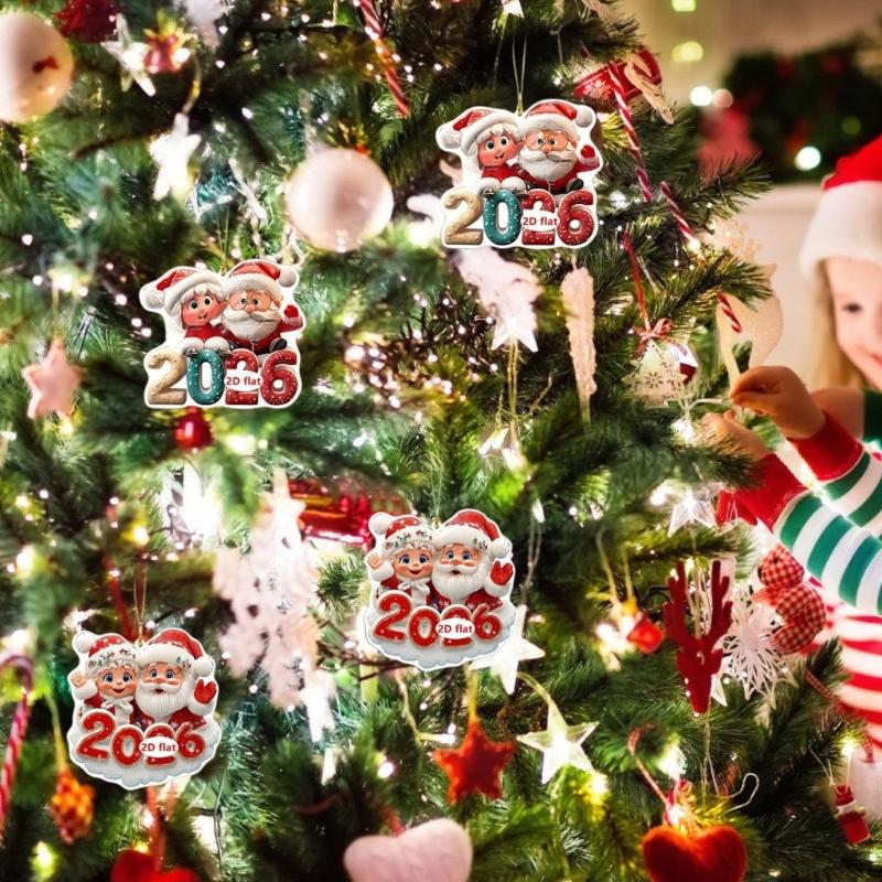 2026 Santa Flat Acrylic Hanging Ornament Shatterproof Car Backpack Decoration For Christmas Party Home