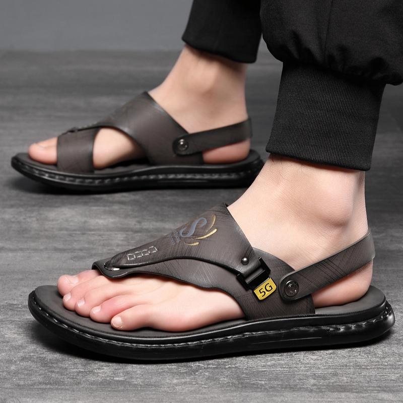 Men Black Open Toe Sandals Slippers Simple Flats Flip Flops Summer Brown Outdoor Beach Shoes Plus Size 46 47 48