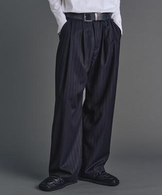 COFWI Melsa Double-Pleat Striped Wide Slacks Black