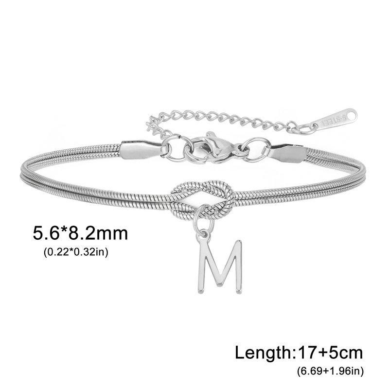 Stainless Steel 26-Letter Bracelet & Anklet with Double-Layer Knotted Snake Bone Chain