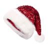 Christmas Sequin Santa Hat for Adults Unisex Glittery Sparkly Holiday Hat with Fluffy Pompom for New Year Xmas Party Supplies