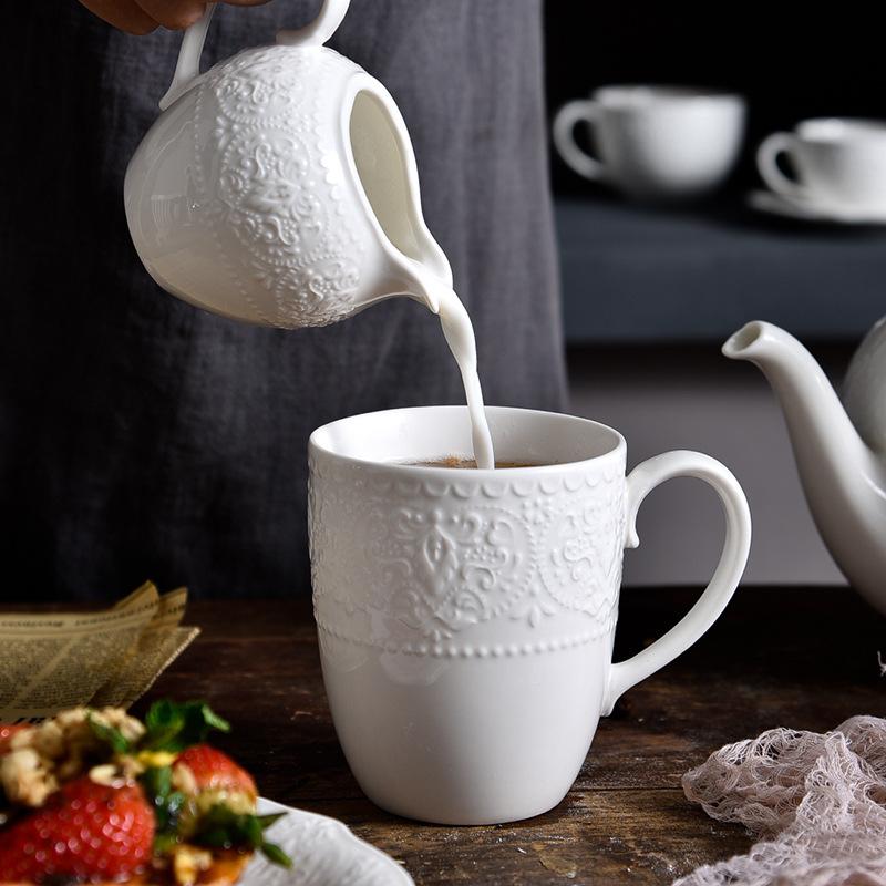 Elegant European Style Tea Pot Set with Coffee Cups Saucer Milk Jug for Afternoon Tea Ceramic