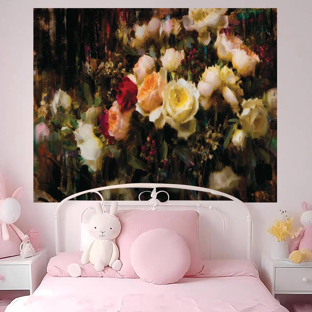 Vintage Flower Oil Painting Colorful Tapestry Wall Hanging Hanging Tarot Hippie Wall Rugs Dorm Wall Art Decor