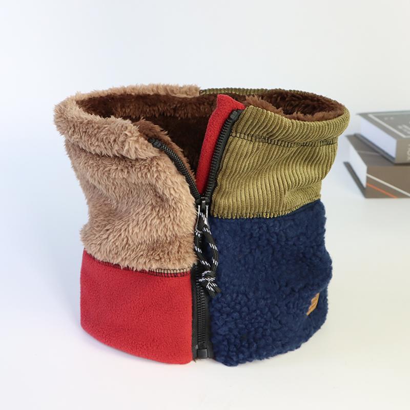 Japanese Autumn and Winter Color Matching Warm Fashionable Velvet Zipper Neck Cover Outdoor Windproof Neck Protection Scarf