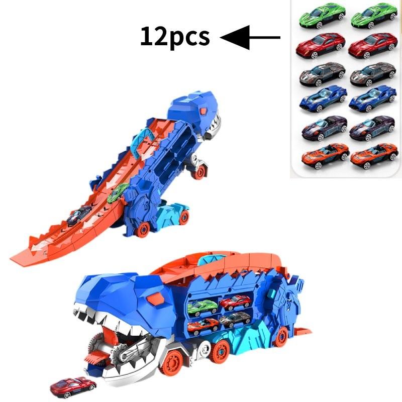Car Truck Dinosaur Transport Carrier With12 Pull Back Dino Car Toy For Gift Kids