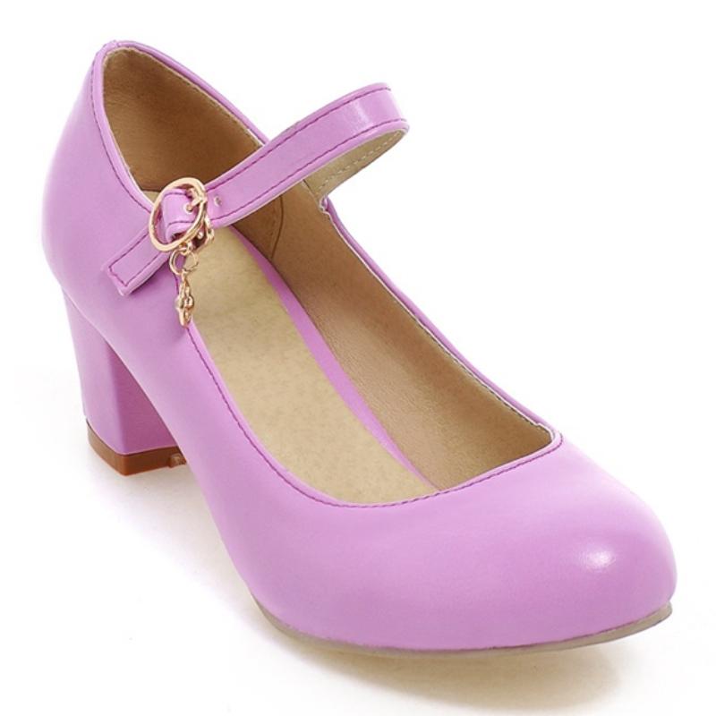 Women's Medium Heels Mary Janes Shoes 2025 Fashion Pink Black White Green Purple Heeled Party Wedding Shoes Female Dress Pumps