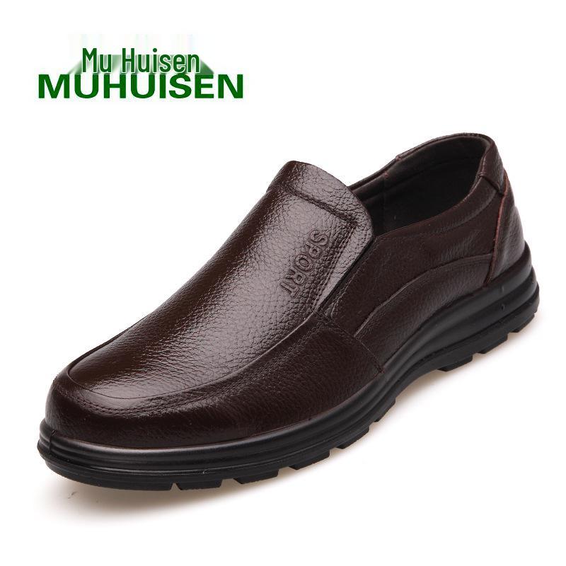 Herrskor i mjukt läder, avslappnade oxläderskor för pappa - Vårkollektion, mjuk sula, affärsmässig rund tå (Modell 9886)