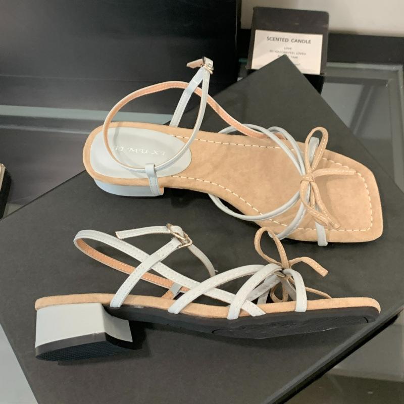 With Skirt Fairy Wind Square Head Open-toed Sandals Female Summer 2025 New French Stunning Low Heel Gentle Evening Shoes