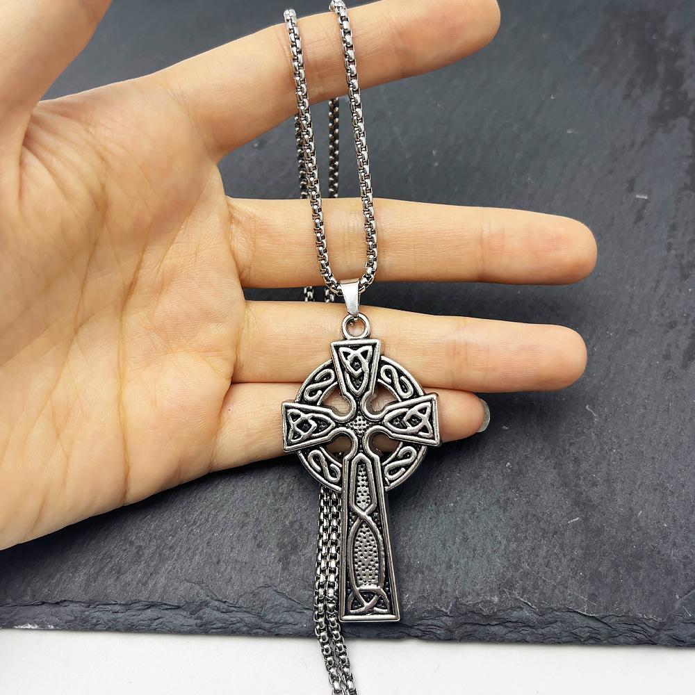 Vintage Celtic Cross Titanium Steel Pendant Necklace for Men - Gothic Punk Style