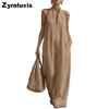 Mono Casual Elegante sin Mangas de Algodón y Lino de Verano para Mujer