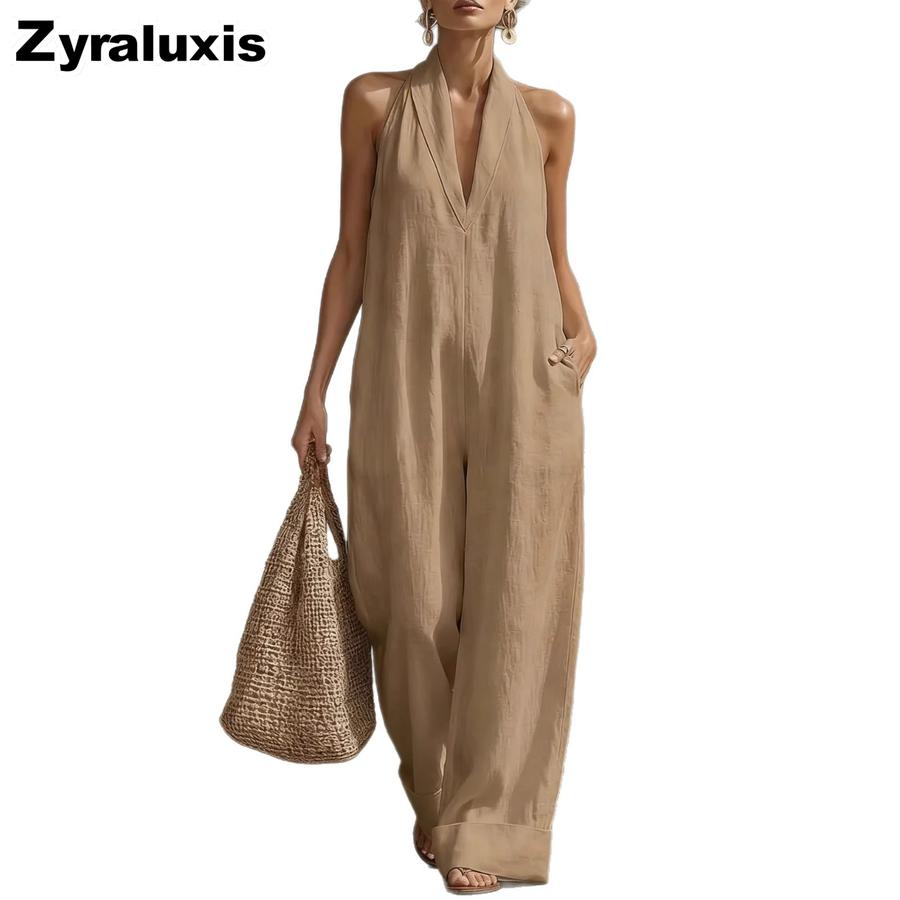 Mono Casual Elegante sin Mangas de Algodón y Lino de Verano para Mujer