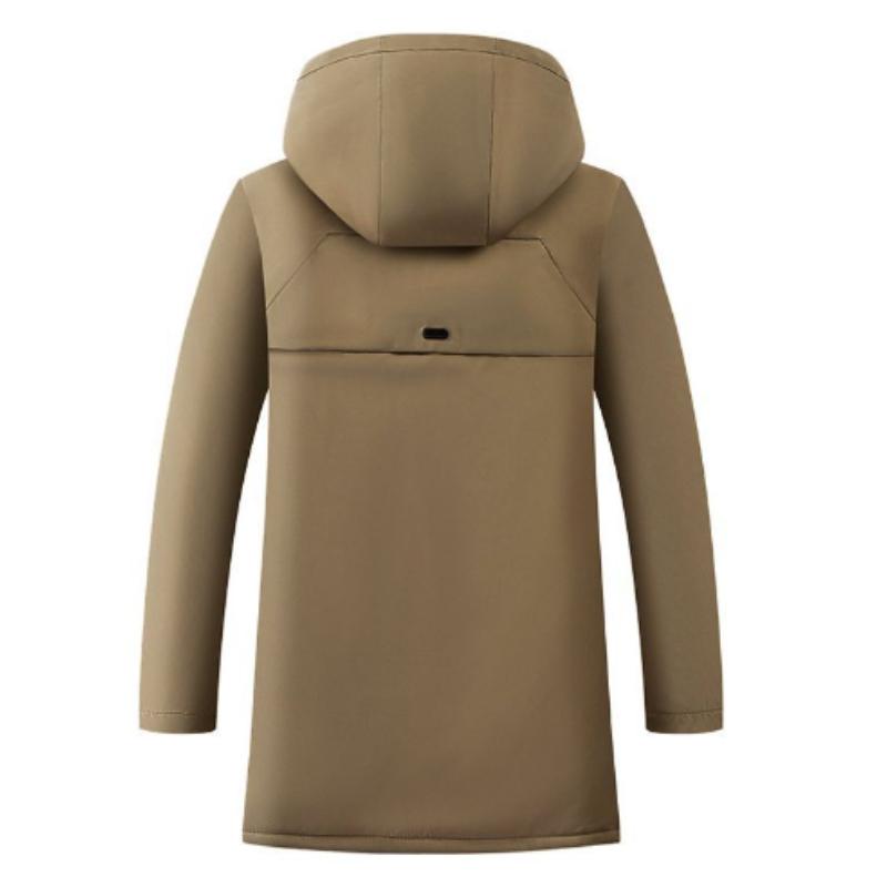 Herr Vinter Varm Tjock Fleece Parkas Jacka Bomull Vindtät Enfärgad Kåpor Parkas Jackor Herr Lång Huva Kappa