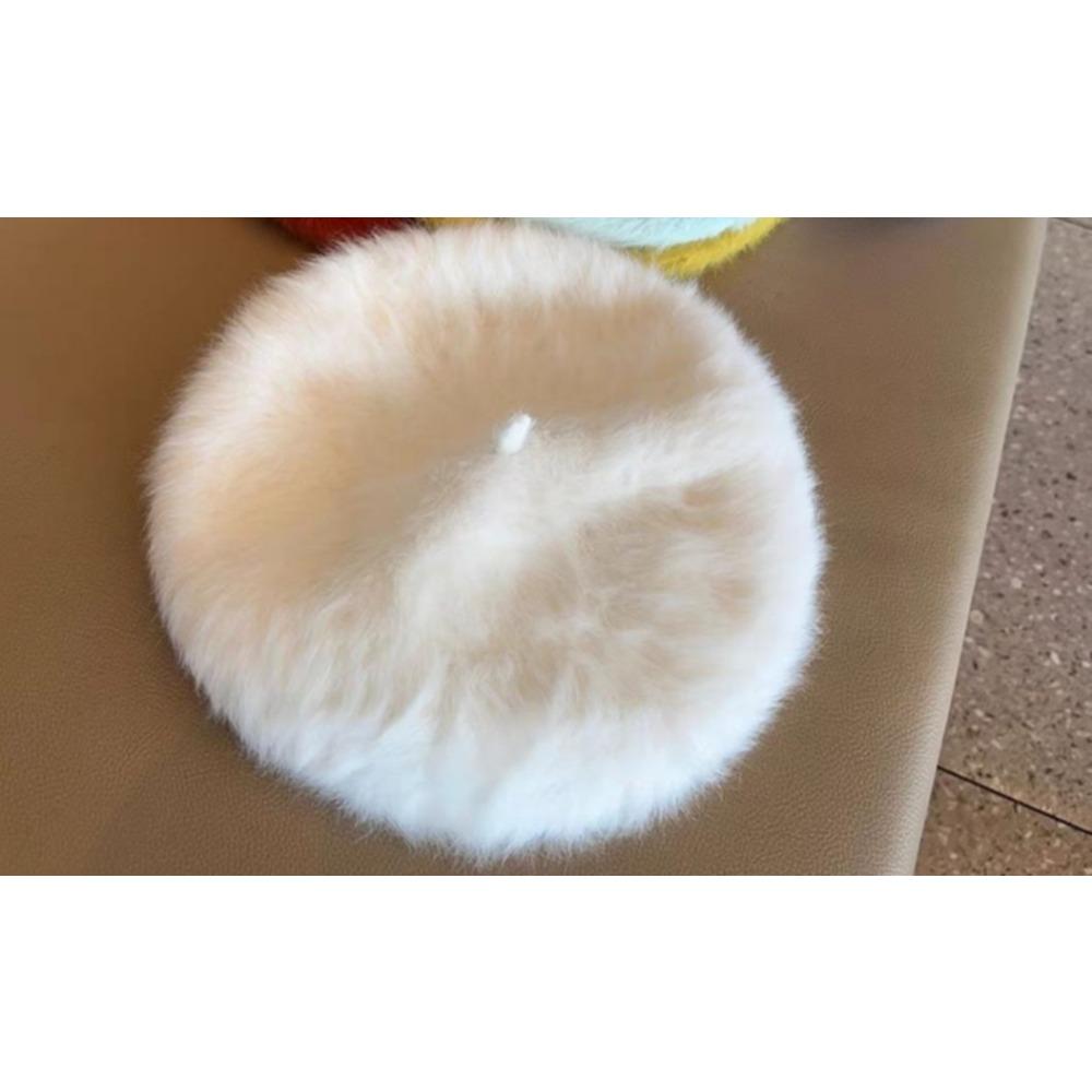 

Пушистый Длинный Берет из Кроличьего Меха Женский Осенне-Зимний Маленькая Плюшевая Шляпа для Лица Большой Обхват Головы Шляпа Художника бежевый