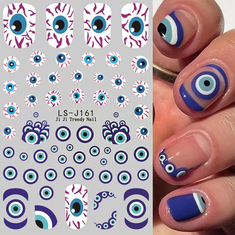 2Pcs Unique Design Halloween Nail Stickers Cartoon Devil Eye Ghost Skull Cat for Exclusive Halloween Party Nail Decor