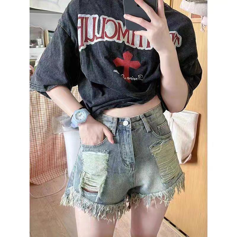 

Women s Frayed High-Waist A-Line Denim Shorts - Summer 2025 Collection XS
