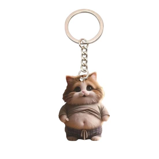 Yousheng Acrylic 2D Flat Cat Keychain Q-Version Animal Keyring Compact Size Portable Decoration Keys Backpacks Accessory