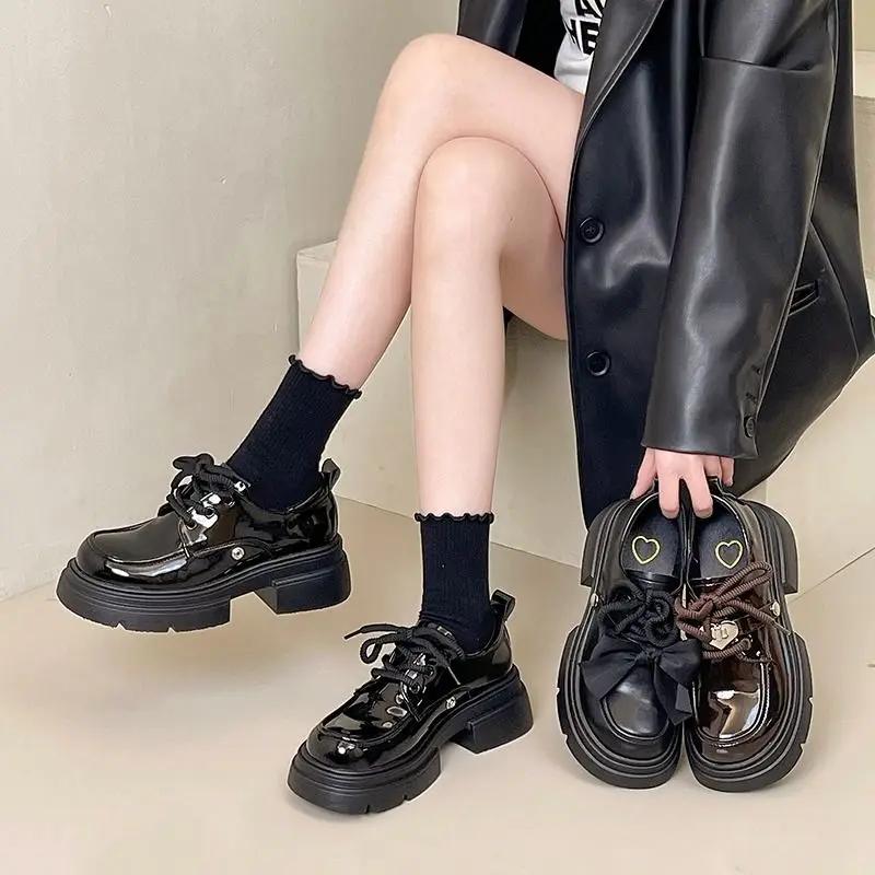 Shoes for Women Loafers Round Toe Block Heel Moccasins Woman Pumps Korean Style Chic Point With Discount Beau Today Young Casual