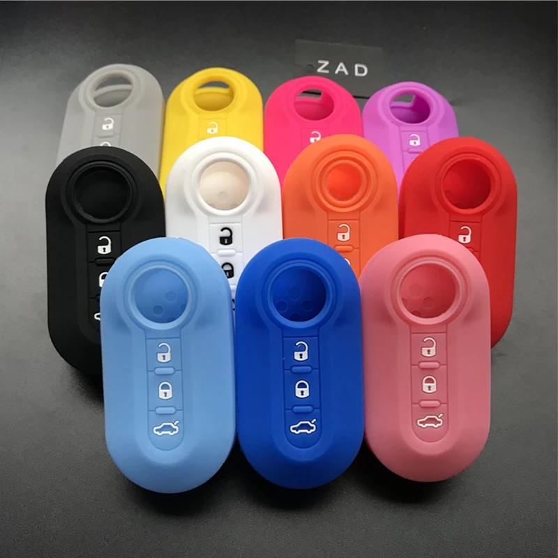ZAD silicone key cover Case set shell skin For fiat 500 3 Buttons Flip remote Key Blank Fob Auto parts car accessories colorful