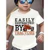 European Sizes "Easily Distracted by Tractors" Tractor Pattern Print Round Neck Short-sleeved Casual Top, Perfect Choice for Boys To Go Out In Summer