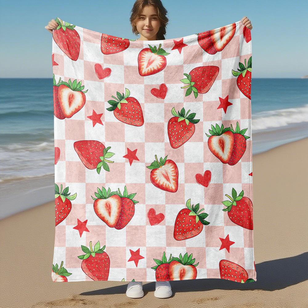 Strawberry Heart Outdoor Flannel Blankets, Outdoor Travel, Home Blankets, Fan Gifts,Suitable for All Seasons, Christmas Gifts. R1127096