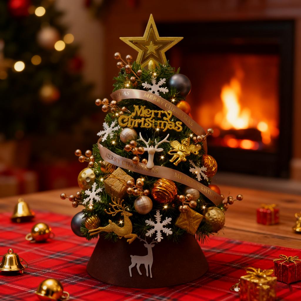 Christmas Tree Realistic Centerpieces with Ornaments Christmas Tabletop Tree for Desktop Office Home Room Holiday Festive Family