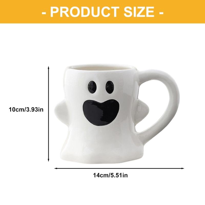 Roztomilé hrnčeky z bieleho porcelánu s tematikou ghúlov, odolná keramika, ideálne na halloweenske dekorácie alebo do kancelárie