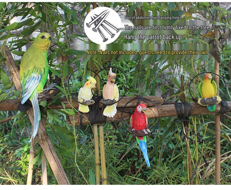 Parrot Tree Decoration: Cross-border Bird Model Resin Ornament for Courtyard