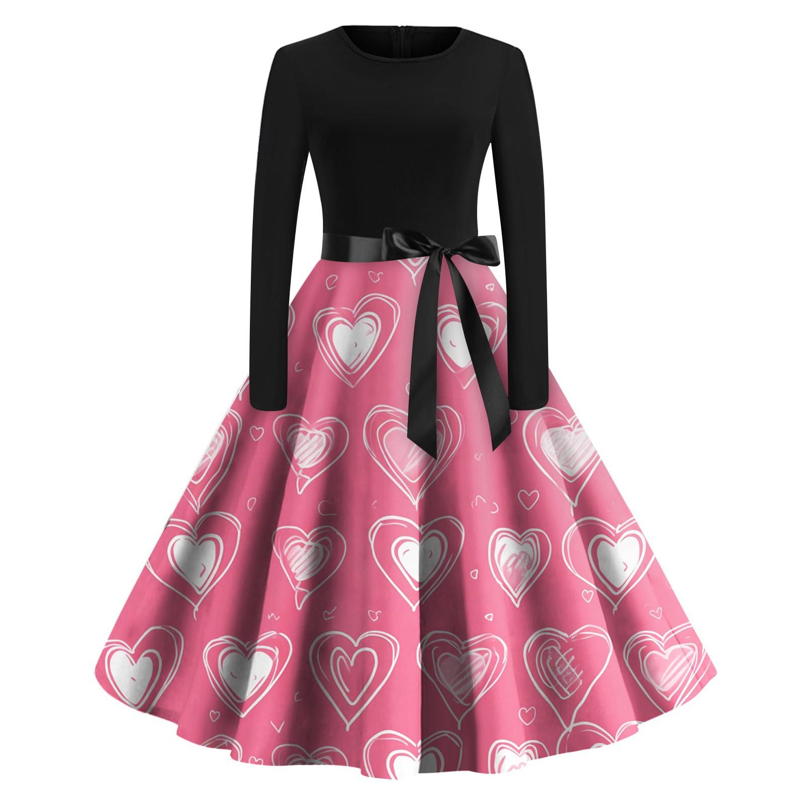 Женское винтажное классическое платье с длинным рукавом и принтом ко Дню святого Валентина — фото 10