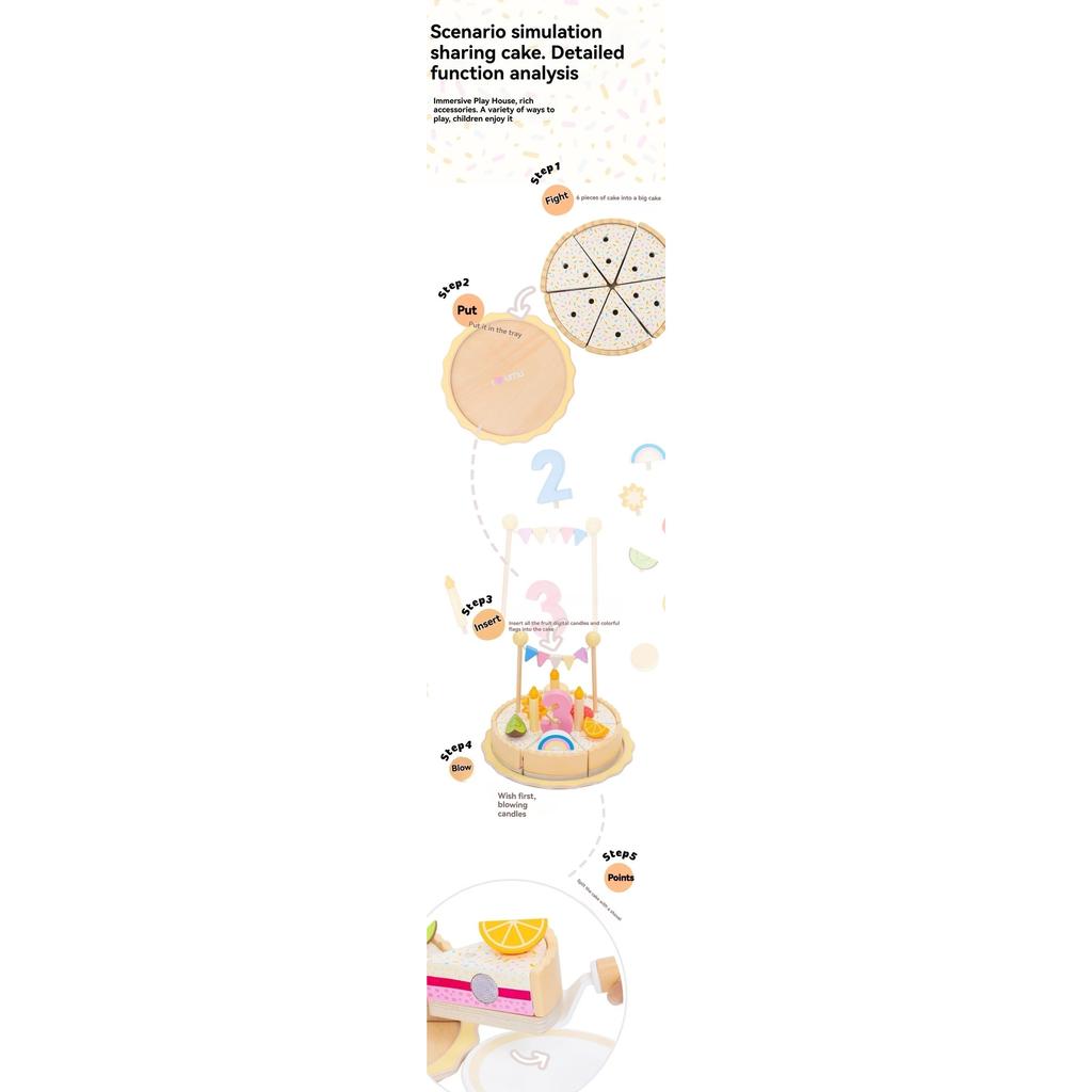 Children's Simulation Wooden Birthday Cake Toys Pretend Play Cutting Food Game Children Role Play Toy Gifts for Boy Girl