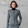 2024 Women's Gray Plaid Two-Piece Suit – Korean Style Formal Jacket & Skirt for Early Autumn