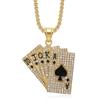 Hip Hop Iced Out Playing Card Pendant Male Gold Color Stainless Steel Rapper Straight Flush Poker Necklaces For Men Jewelry Gift