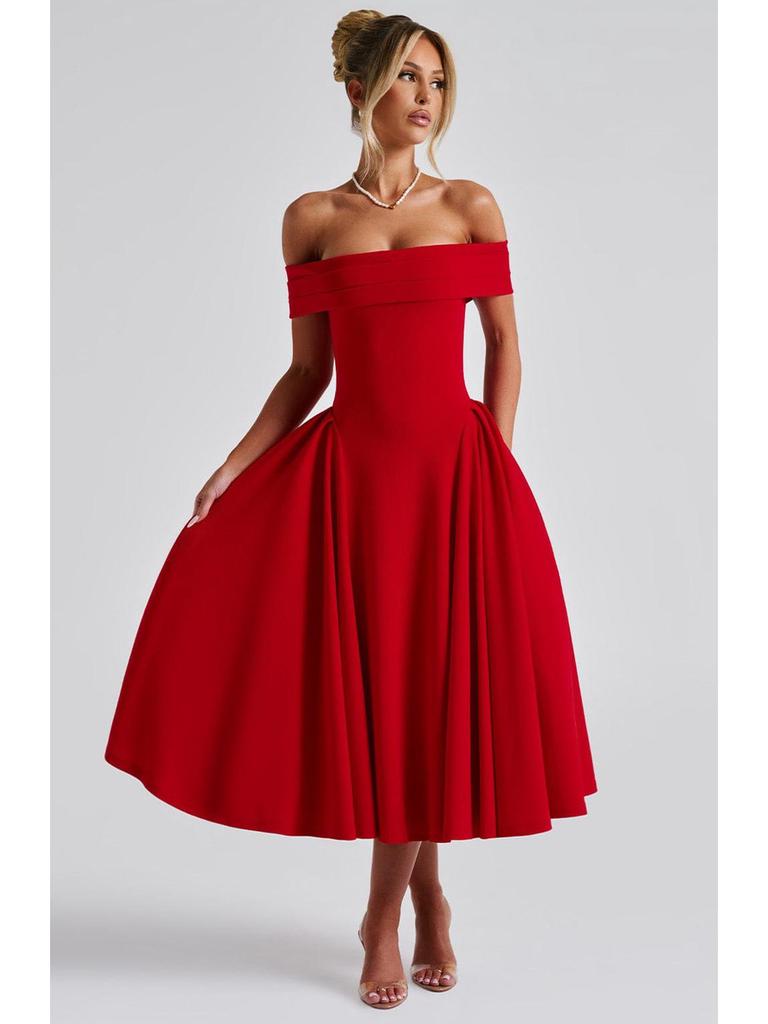 2025 Spring Fashion Solid Color Off-the-Shoulder Backless Bandeau Dress for Women