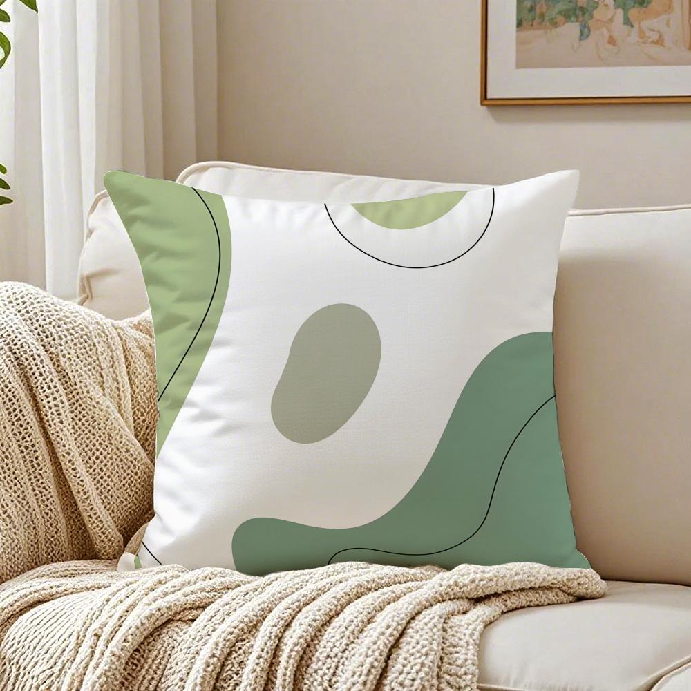 Minimal Casual Simple And Stylish Green Cat Cushion Cover Washable Linen Pillowcase Soft For Daily Sofa Bed Home Room Decor