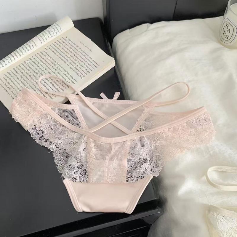 Ladies Summer Light Luxury Sexy Pure Desire Lace Satin Hollow Mesh Gauze Ice Silk Briefs