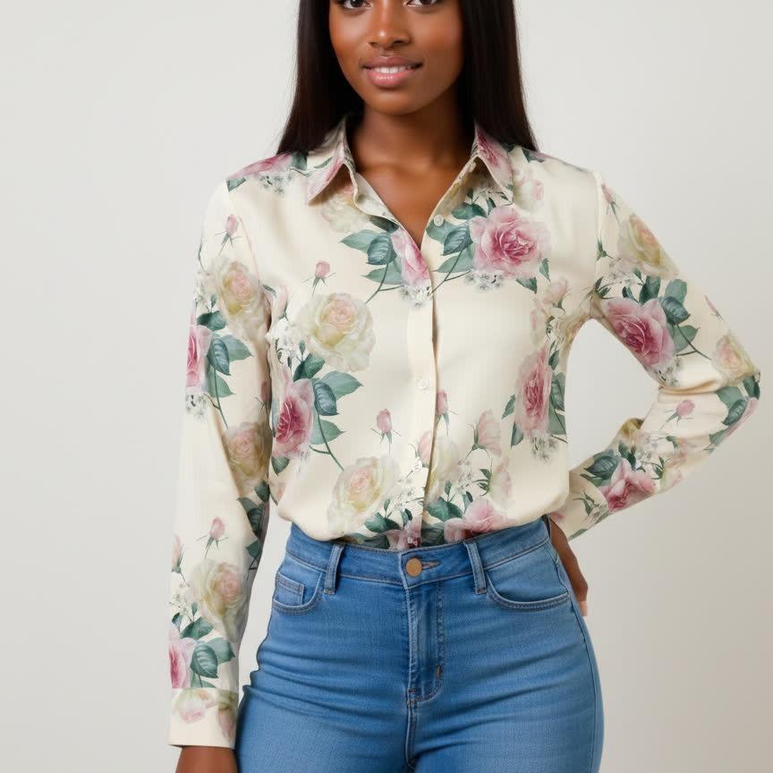 

2026 Personalized Floral Lapel Shirt - Simple, Stylish Mid-length Design for Spring & Autumn Double Extra Large