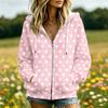 Women's Polka Dot Print Long Sleeve Hooded Jacket with Pockets and Casual