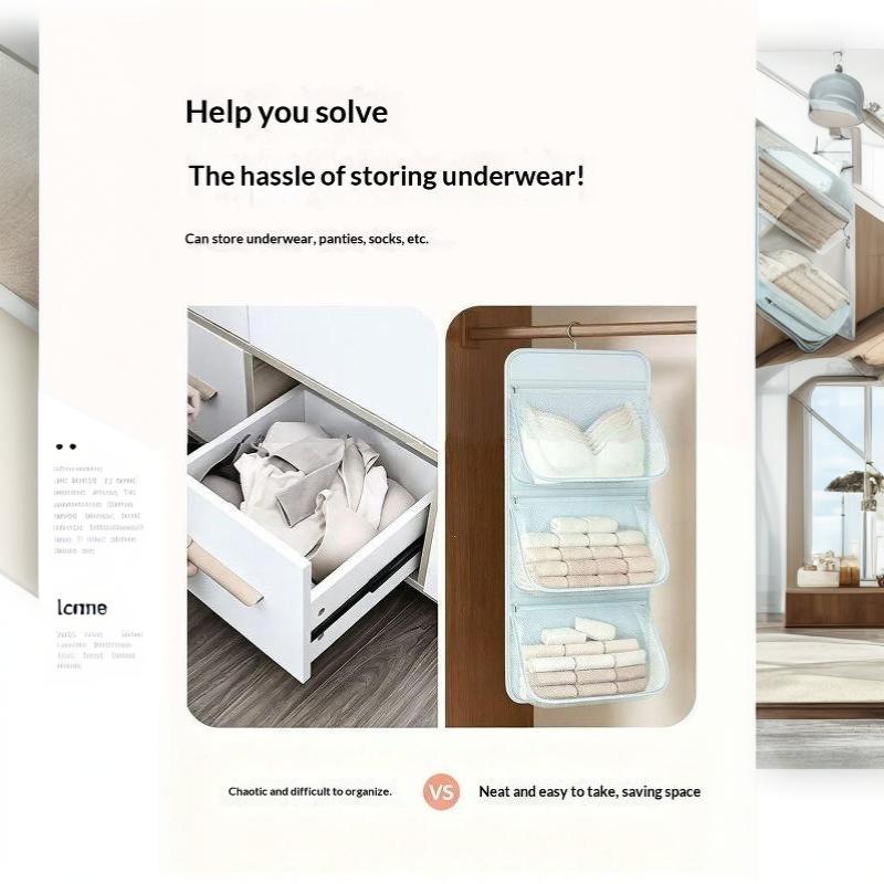 Hanging Mesh Closet Organizer 1/2/3 Tier Breathable Pockets For Storing Underwear Socks And Small Accessories