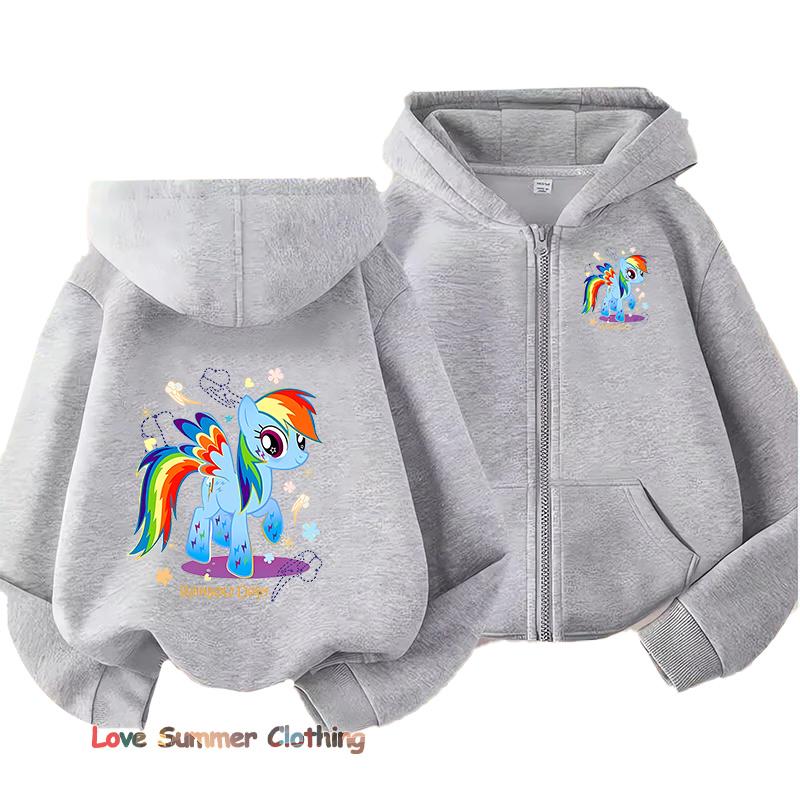 Little Girls Hoodie Zip Up Cute Pony Girls Fall Hooded Jacket Zip Little Pony Autumn Pullover Casual Hoodie Size 100-160