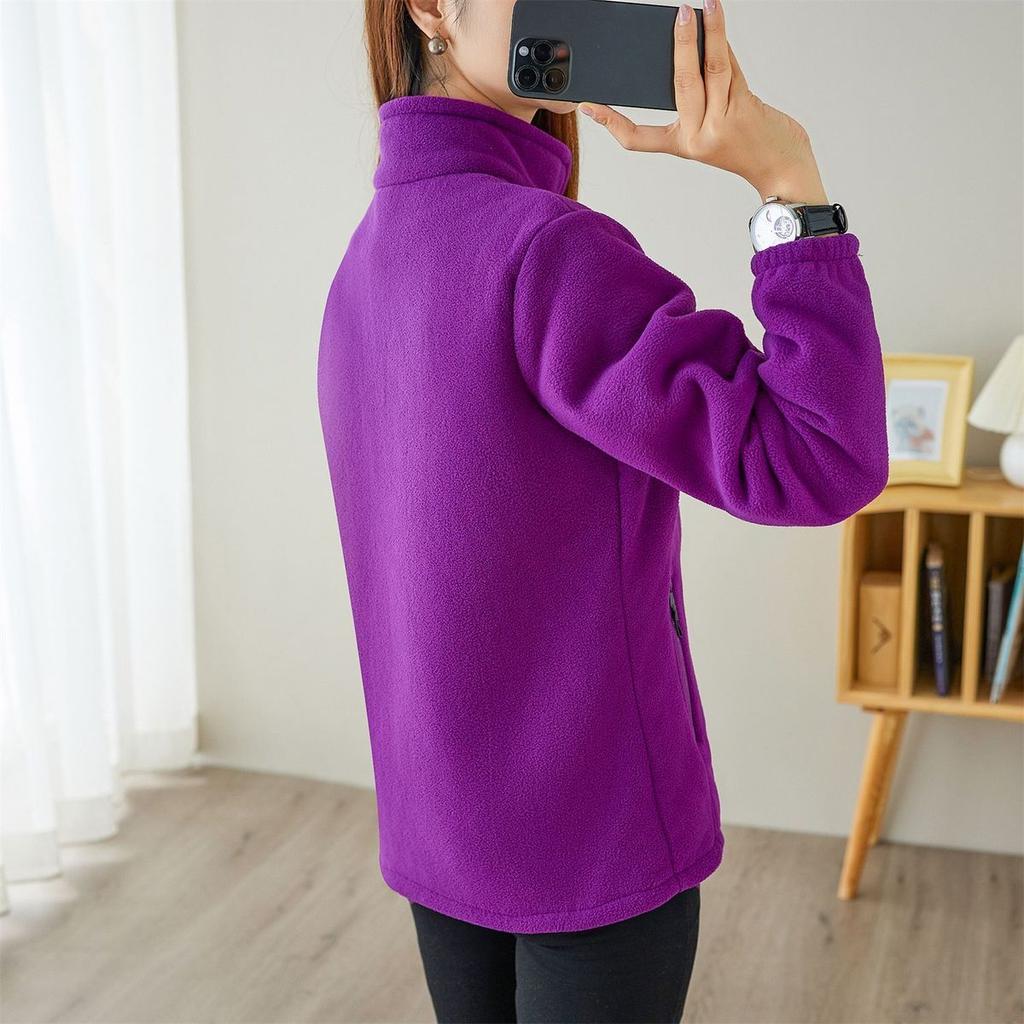 Autumn and Winter Polar Fleece Jacket Women's Casual Stand-up Collar Fleece Thickened Cardigan Sports Outdoor Warm Sweater