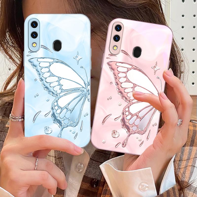 Schmetterling aus Eiskristallen Für Samsung A73 72 71 A70 56 55 54 A53 52 51 50 42 A35 A34 33 32 31 26 25 24 23 22 30 Glashülle